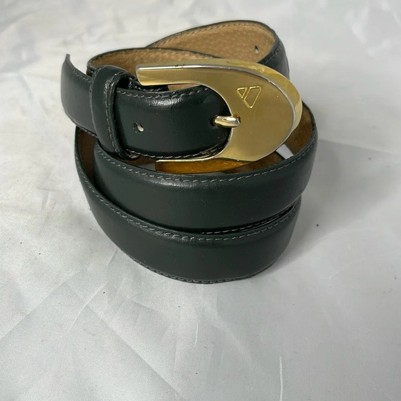 VINTAGE 90’s Liz Claiborne Fern Green Genuine Leather Belt Rubbed Gold Buckle M - Picture 11 of 11